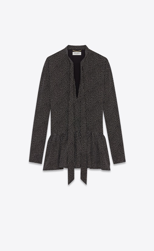 SAINT LAURENT Dresses Woman Mini lavallière dress in black crepe de chine with a snowflake print a_V4